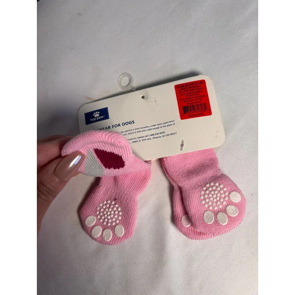 Top Paw Pink Heart Dog Socks (Size Small, Set of 4)